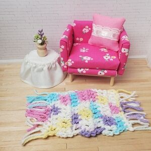 Miniature Dollhouse Pink Floral Chair 1:12 Scale